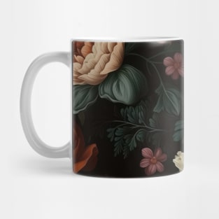 Dutch Nocturne: Luminous Floral Pastoral on Black Canvas Mug